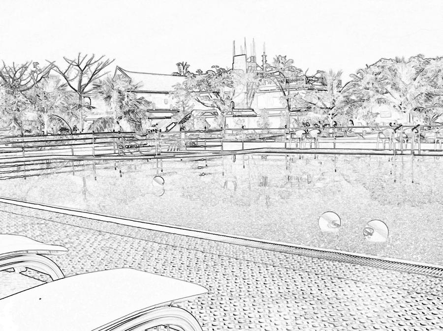 Pencil - Swimming Pool and a leisure chair Digital Art by Ashish Agarwal