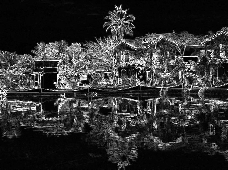 Pencil - View of the cottages and lagoon water Digital Art by Ashish Agarwal