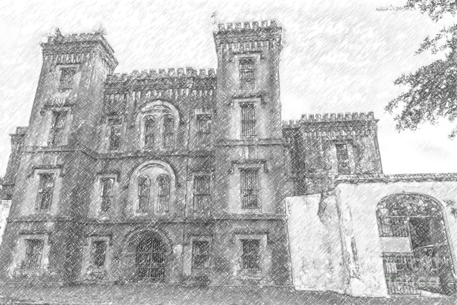 Pencil Drawing of Old Jail Drawing by Dale Powell