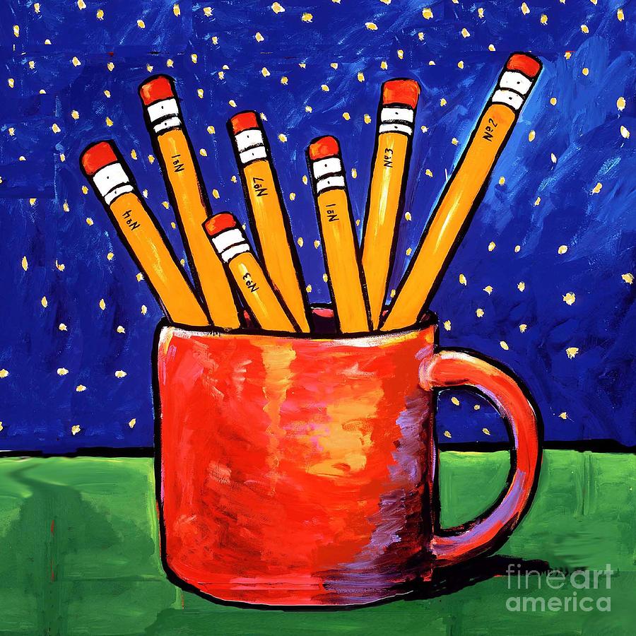 Pencils in a Cup Painting by Dale Moses