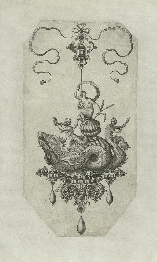 Dragon Drawing - Pendant With Dragon With A Double Shell On His Back by Adriaen Collaert And Hans Collaert I And Philips Galle
