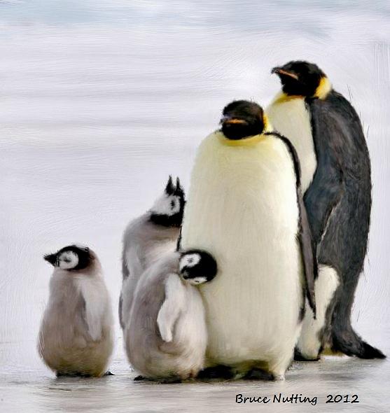 Penguin Family Painting by Bruce Nutting