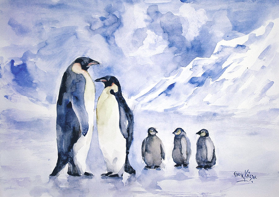 Penguin Family Painting by Faruk Koksal