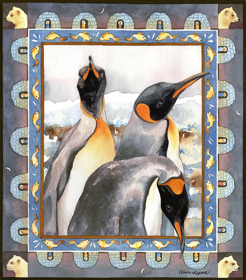Penguin Family Portrait Painting by Anne Gifford