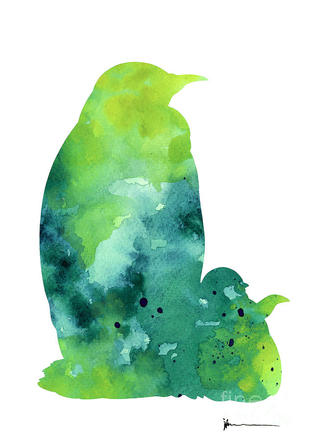 Penguin Painting - Penguin silhouette painting watercolor art print by Joanna Szmerdt