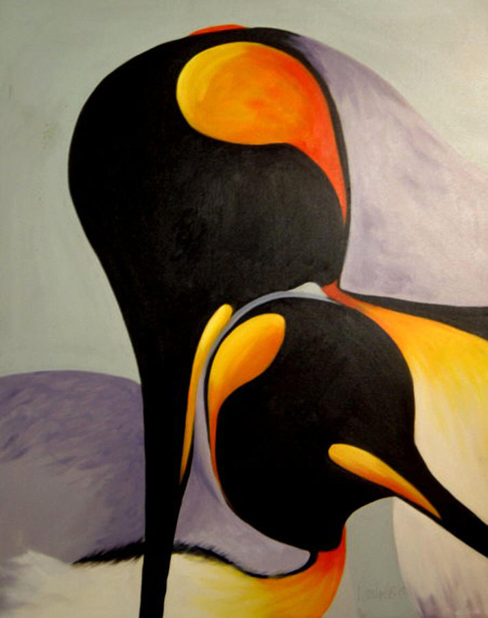 Penguins Mother And Child Portrait Painting by Nicoletta Filarski