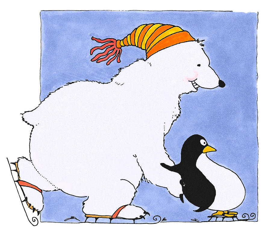 Penguin?s Skating Lesson Drawing by Hawley Wright