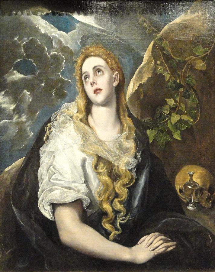 El Greco Painting - Penitent magdalene by Celestial Images