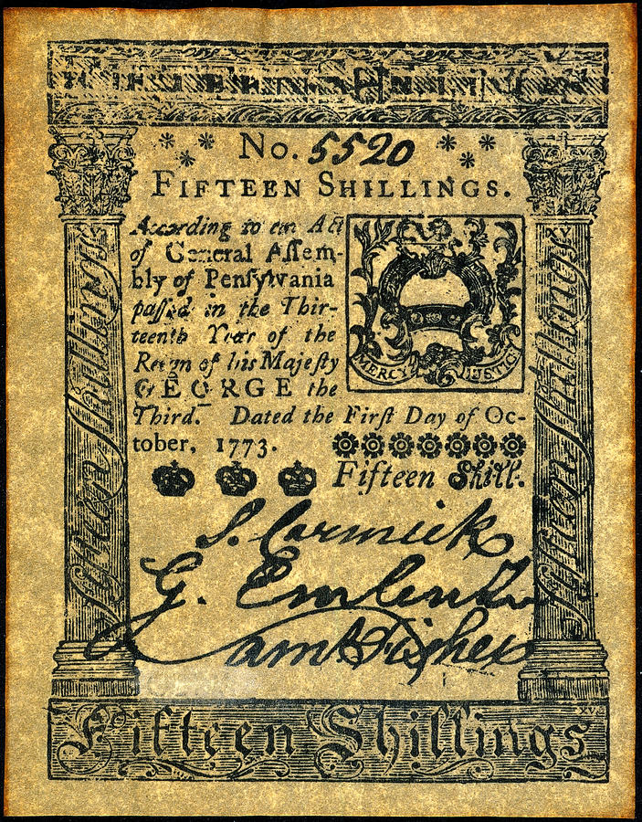 1773 Photograph - Penn. Banknote, 1773 by Granger