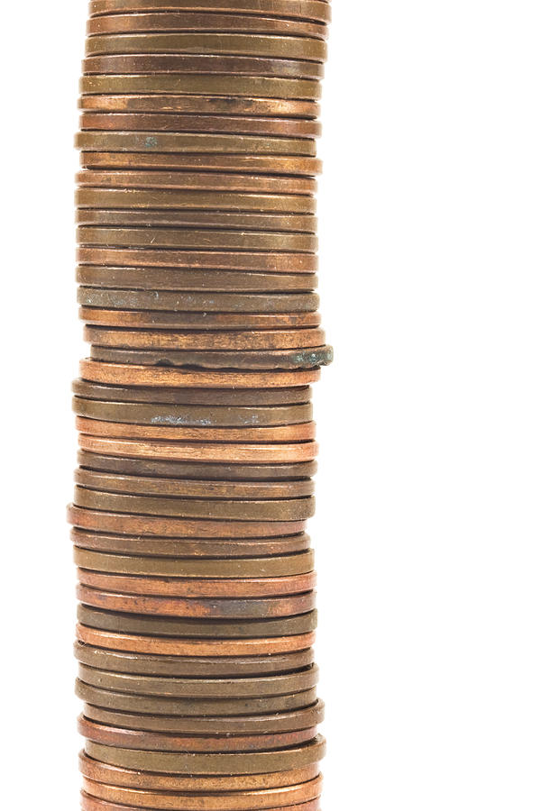 Pennies Stacked On White Background Photograph by Keith Webber Jr