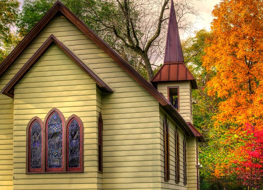Pennsylvania Country Churches - Heckton Church at Fort Hunter Close1 Autumn - Dauphin County Photograph by Michael Mazaika