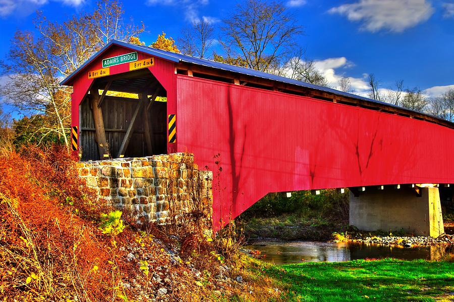 Pennsylvania Country Roads - Adairs Covered Bridge Over Sherman Creek - Perry County Photograph by Michael Mazaika