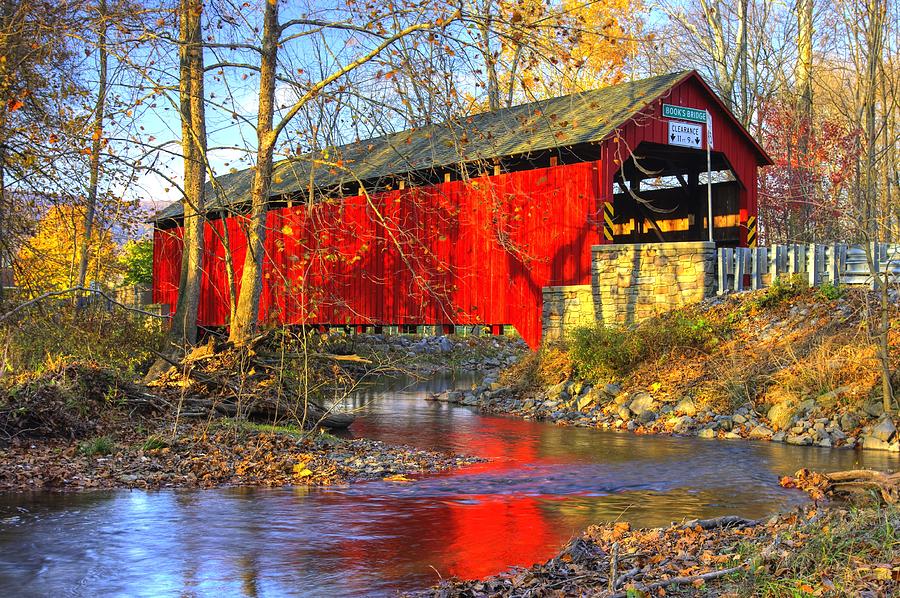 Pennsylvania Country Roads - Books Covered Bridge Over Sherman Creek - Perry County Autumn Photograph by Michael Mazaika