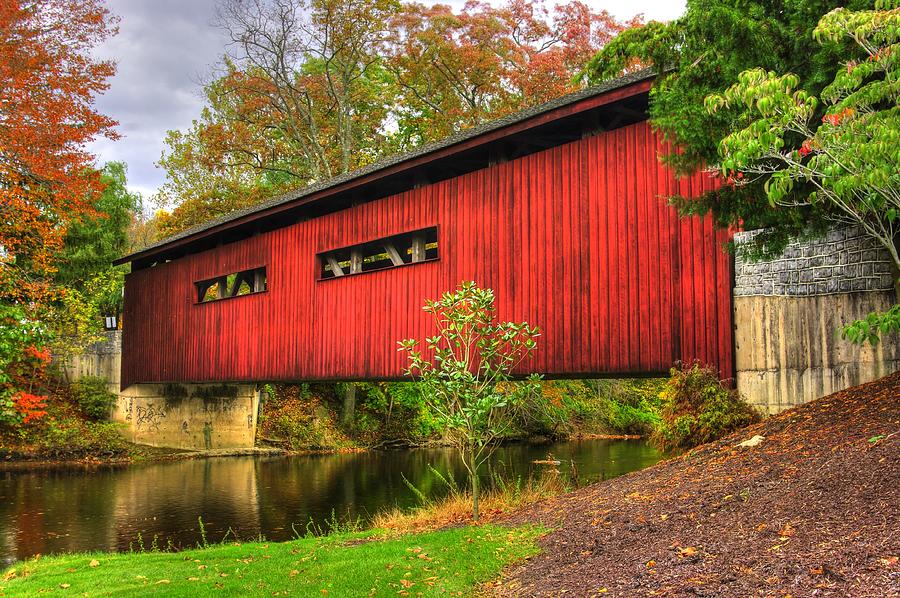 Pennsylvania Country Roads - Bowmansdale - Stoner Covered Bridge Over Yellow Breeches Creek - Autumn Photograph by Michael Mazaika