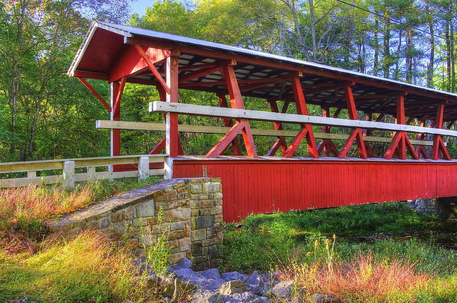 Pennsylvania Country Roads - Colvin Covered Bridge Over Shawnee Creek - Autumn Bedford County Photograph by Michael Mazaika