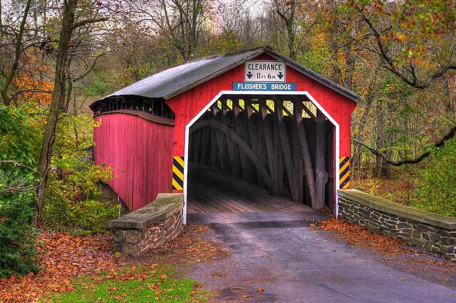 Pennsylvania Country Roads - Fleisher Covered Bridge Over Big Buffalo Creek - Perry County Autumn Photograph by Michael Mazaika