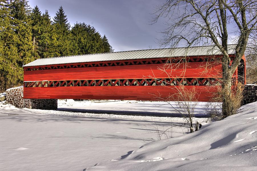 Pennsylvania Country Roads - Sachs Covered Bridge Over Marsh Creek B1 - Adams County Winter Photograph by Michael Mazaika