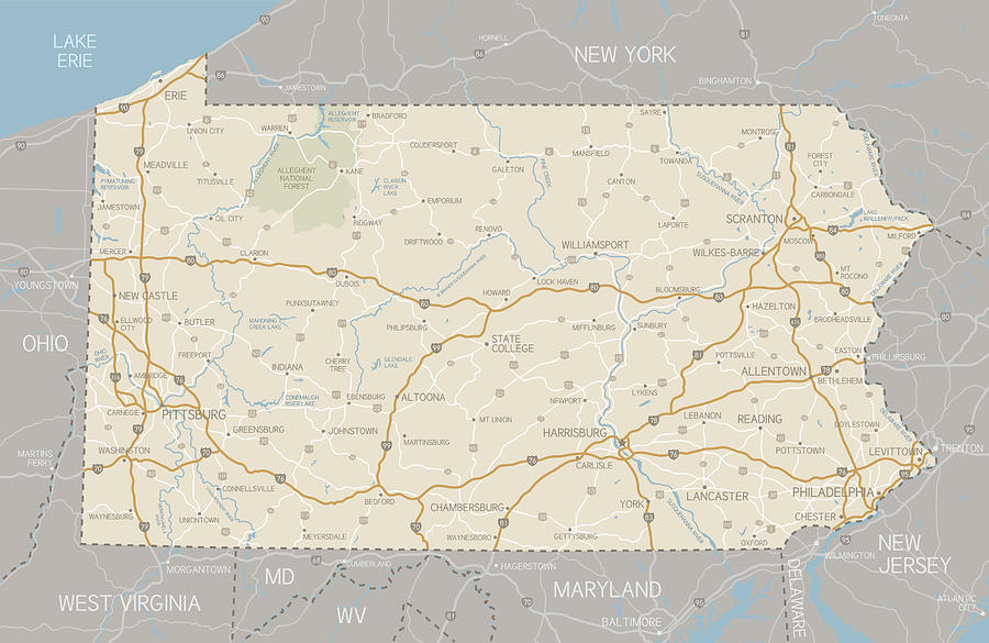 Pennsylvania Map Drawing by Hey Darlin