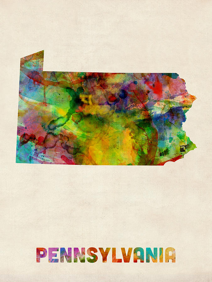 United States Map Digital Art - Pennsylvania Watercolor Map by Michael Tompsett