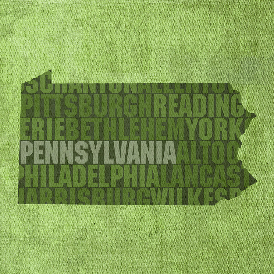 Pennsylvania Word Art State Map on Canvas Mixed Media by Design Turnpike