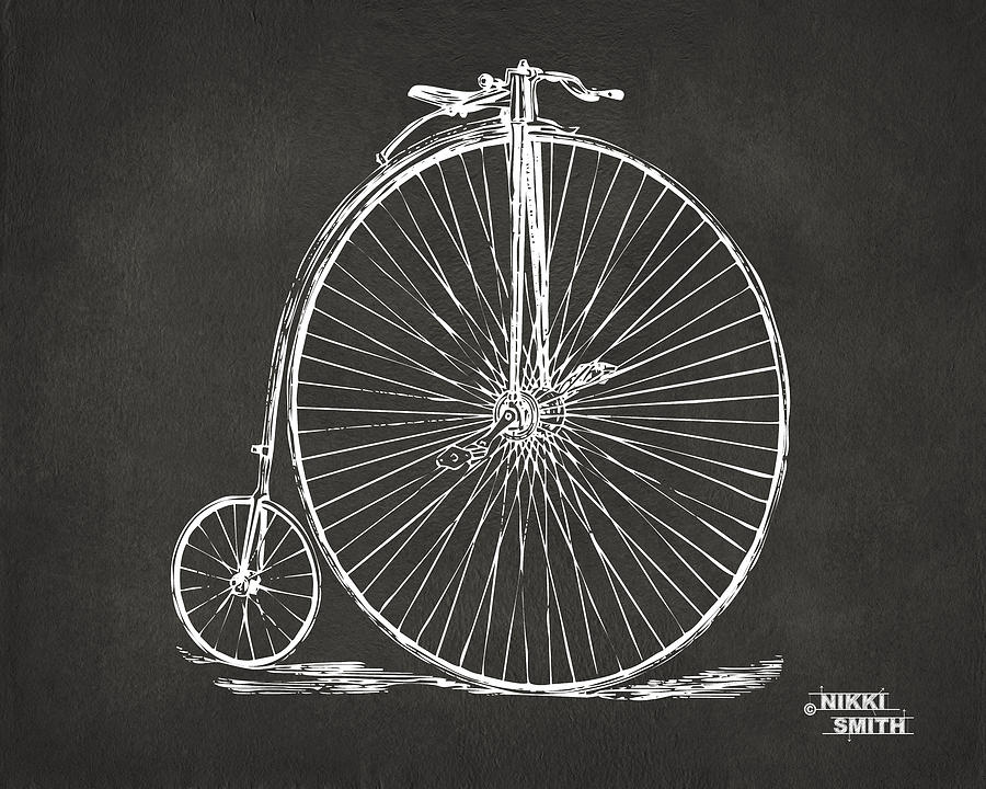Bicycle Digital Art - Penny-farthing 1867 High Wheeler Bicycle Patent - Gray by Nikki Marie Smith