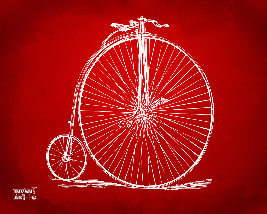 Penny-farthing 1867 High Wheeler Bicycle Patent Red Digital Art by Nikki Marie Smith
