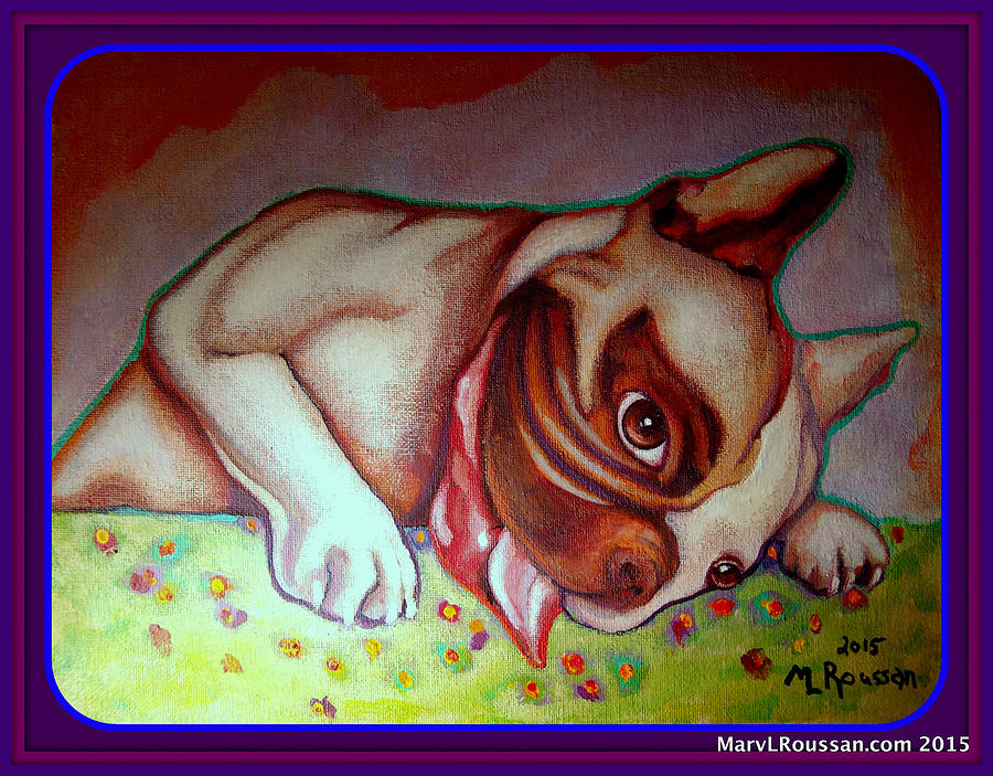Penny the Poppy Picking Pooch Painting by MarvL Roussan
