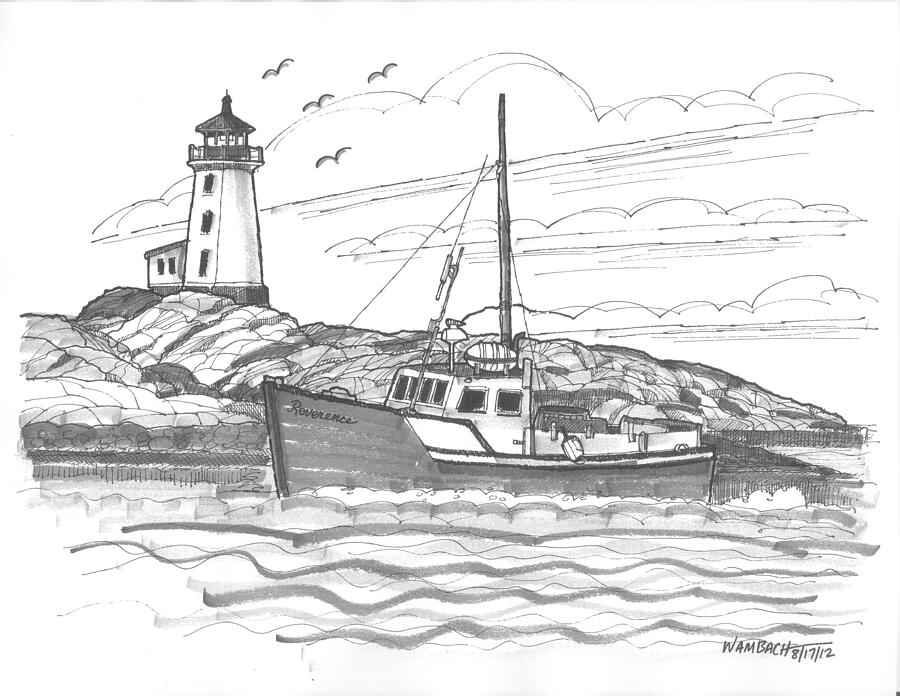Peggys Cove Lighthouse Nova Scotia Drawing by Richard Wambach