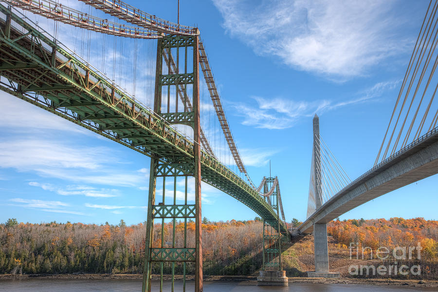 Fall Photograph - Penobscot Narrows Bridges by Clarence Holmes