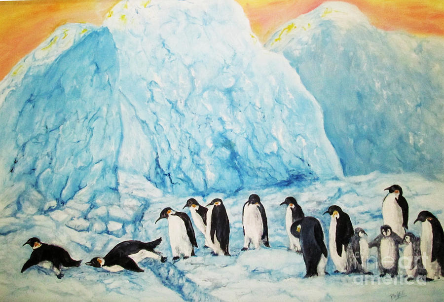 Penquins On Thee March Painting by Philip Lee