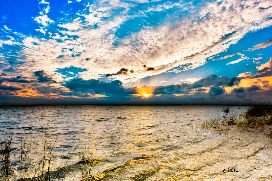 Pensacola Bay Florida-Golden Sun Rays Glorious Sunset Light Photograph by Eszra Tanner