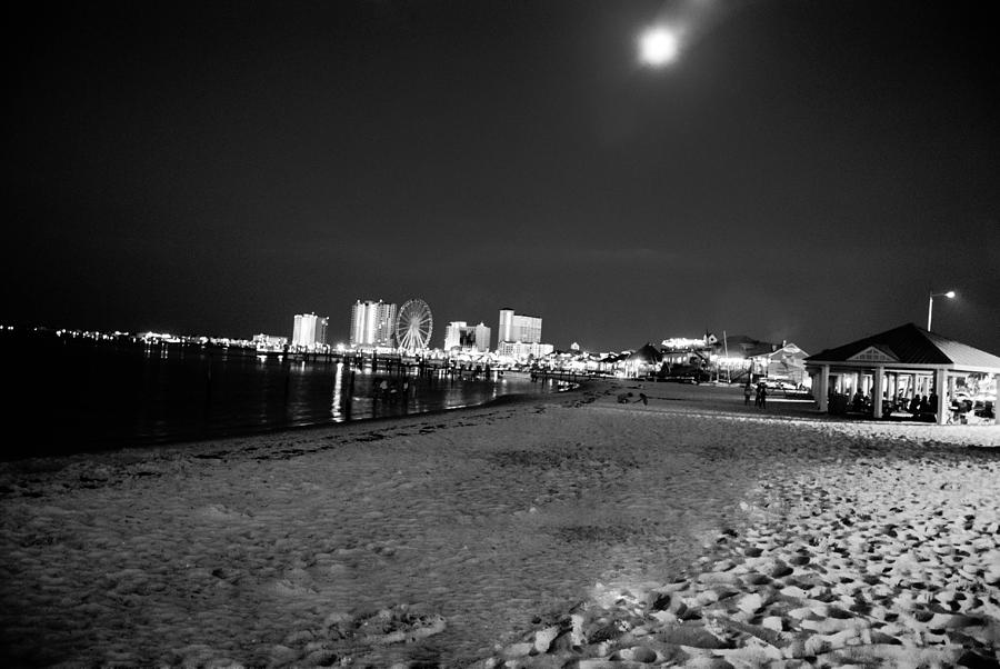 Black And White Photograph - Pensacola Beach at Night by Jon Cody