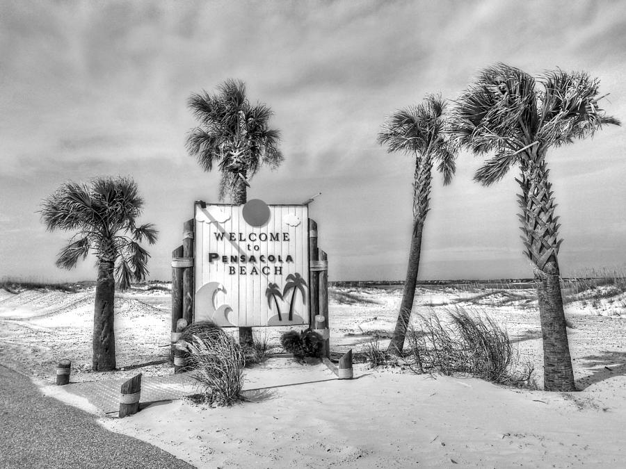 Sign Photograph - Pensacola Beach Black and White by JC Findley