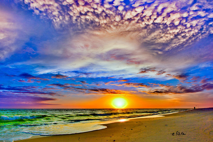 Pensacola Beach-Saturated Landscape-Colorful Sky-Puffy White Clouds Photograph by Eszra Tanner