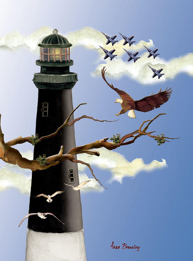 Pensacola Light House Tower Painting by Anne Beverley-Stamps