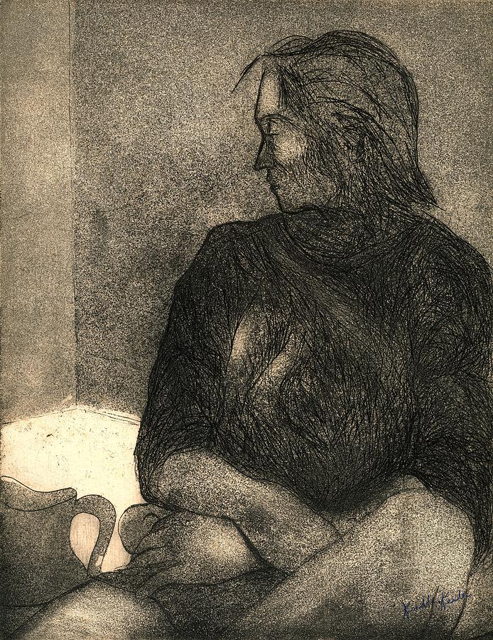 Male Drawing - Pensive by Kendall Kessler