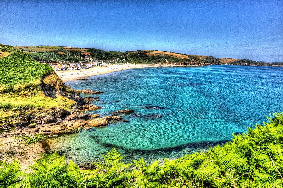 Pentewan beach and coast Cornwall between Mevagissey and Porthpean ...