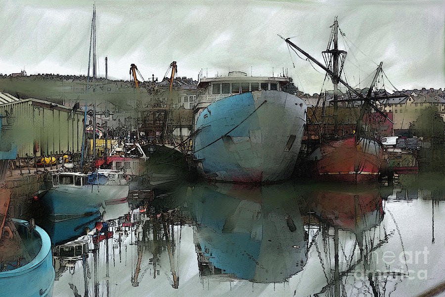 Boat Digital Art - Penzance Harbour by Roger Lighterness