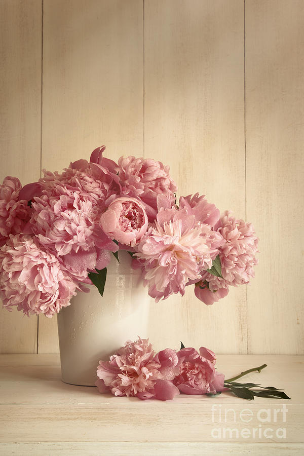 Peonie flowers in vase with vintage colors Photograph by Sandra Cunningham