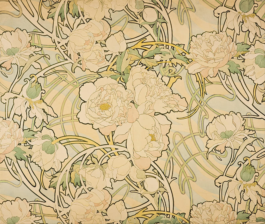 Flower Painting - Peonies by Alfons Mucha