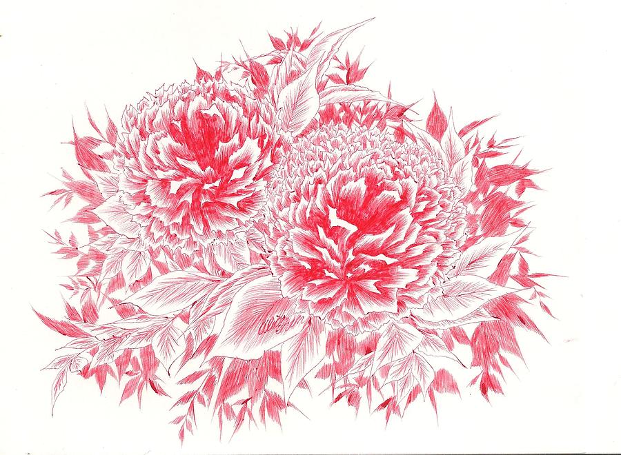Peonies for Grandma Drawing by Alice Chen