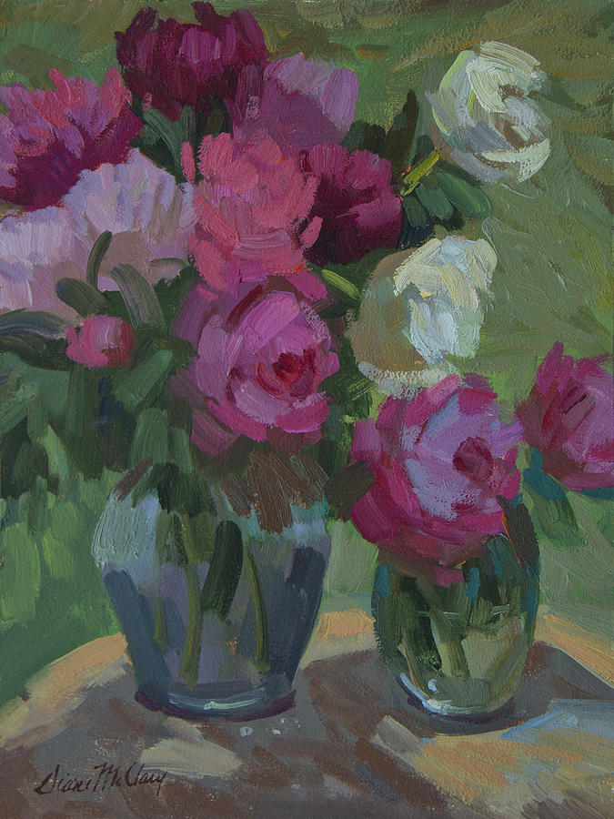 Peonies in the Shade Painting by Diane McClary