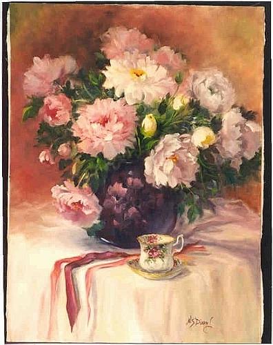 Flowers Painting - Peonies n Tea by Naomi Dixon Flowers Painting - Peonies n Tea by Naomi Dixon