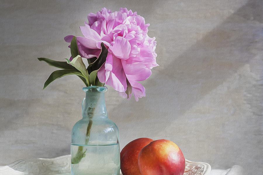 Peony Blue Bottle and Nectarine Photograph by Rich Franco
