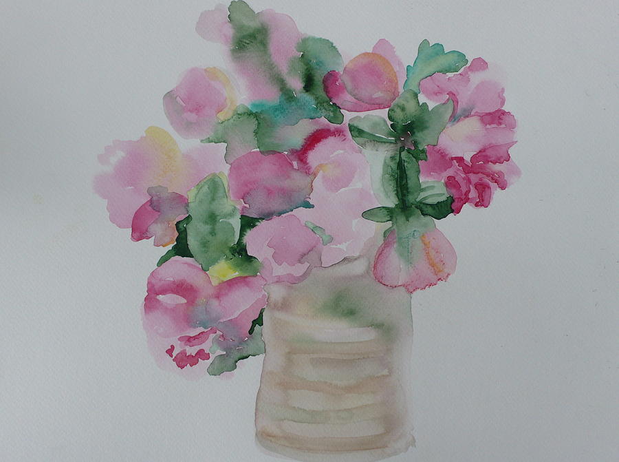 Peony Flowers Study Horizontal Painting by Anna Ruzsan