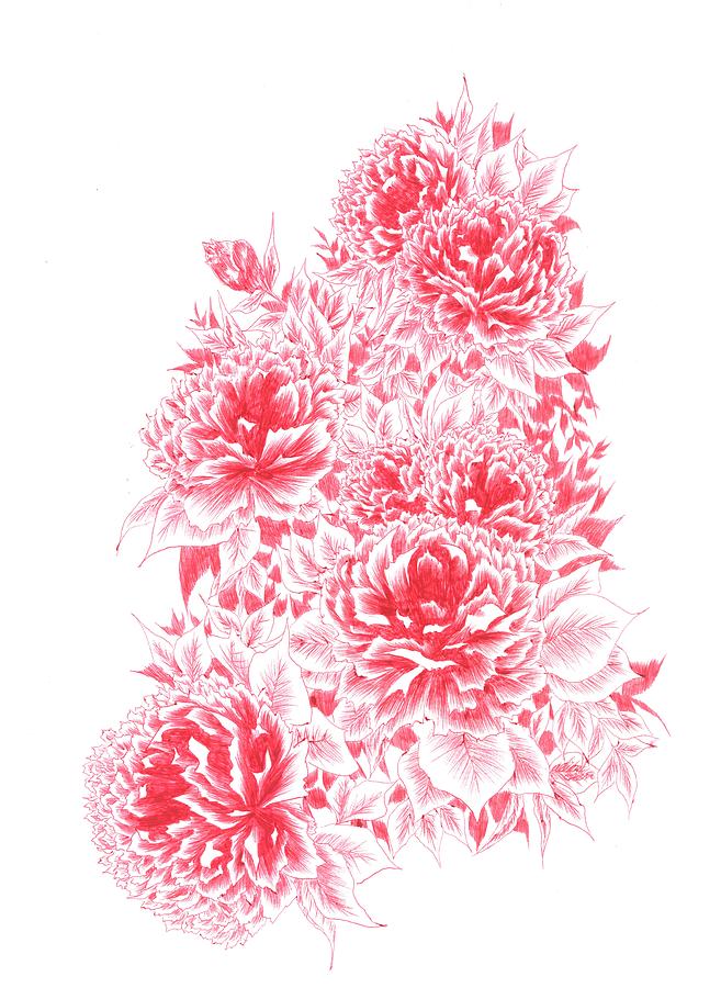 Peony Fortunes 8 Drawing by Alice Chen