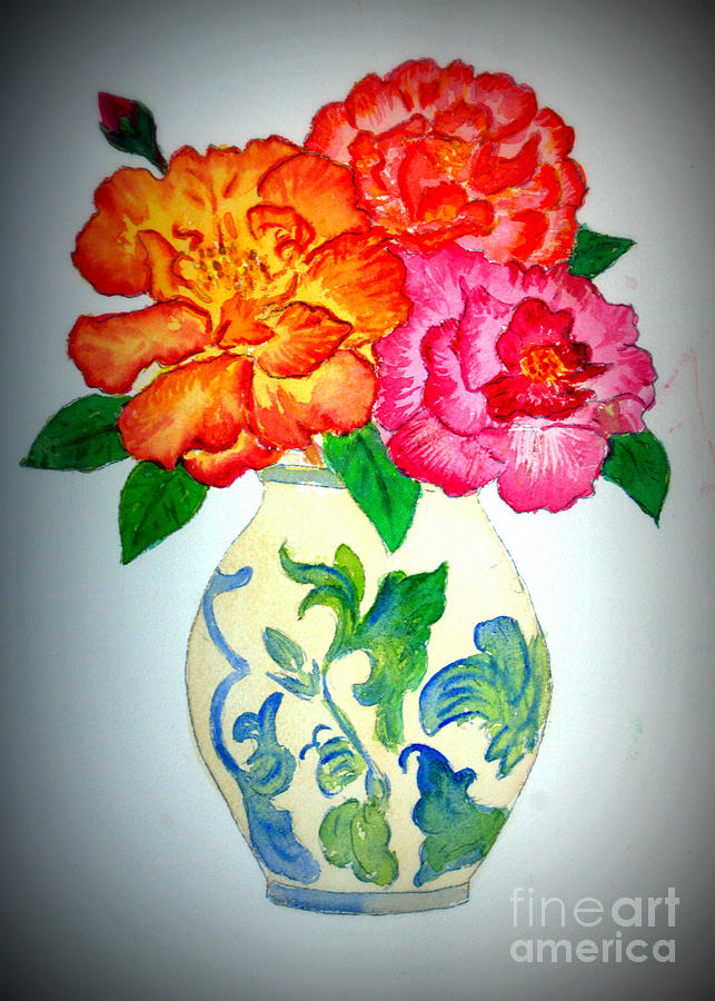 Peonys in Vase Painting by Donna Walsh