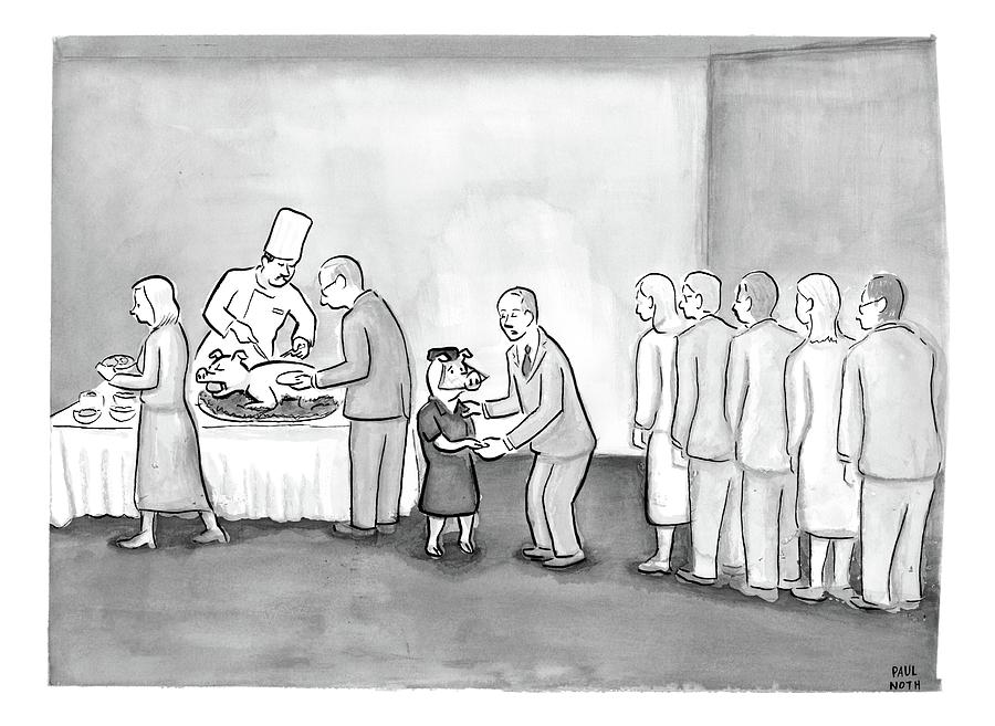 People Are In Line To Be Served Portions Drawing by Paul Noth