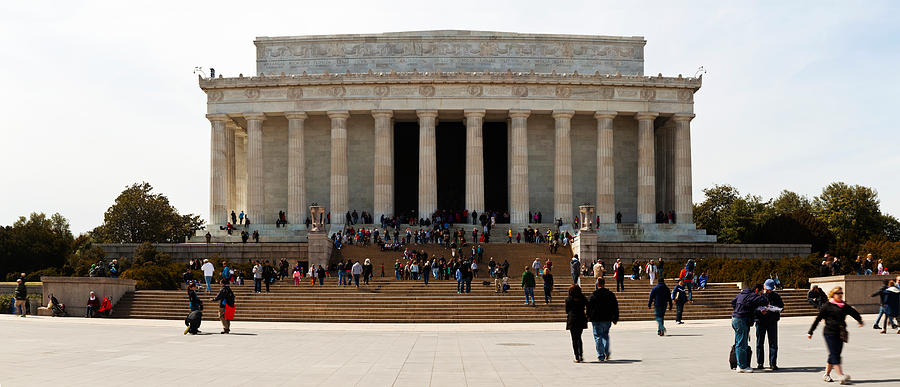 Architecture Photograph - People At Lincoln Memorial, The Mall by Panoramic Images