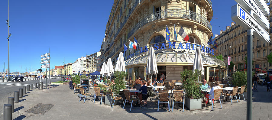 Architecture Photograph - People At Sidewalk Cafe, Marseille by Panoramic Images